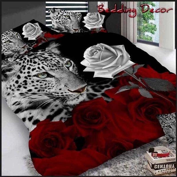 Leopard & Rose Capa de Edredão Set Queen Size 3 / 4pcs Roupa de Cama Confortável